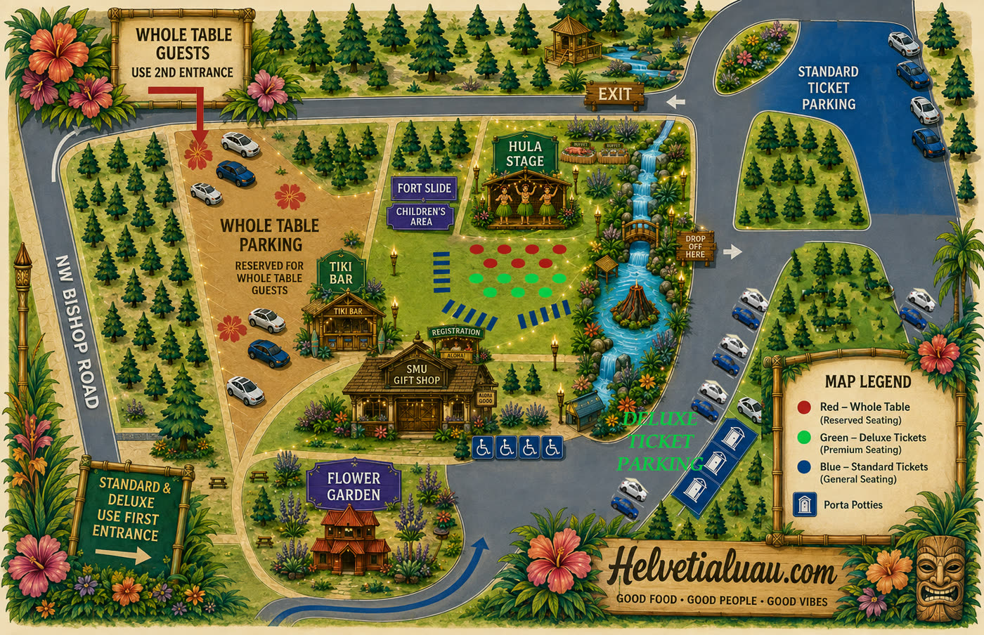 Parking map for Helvetia Luau